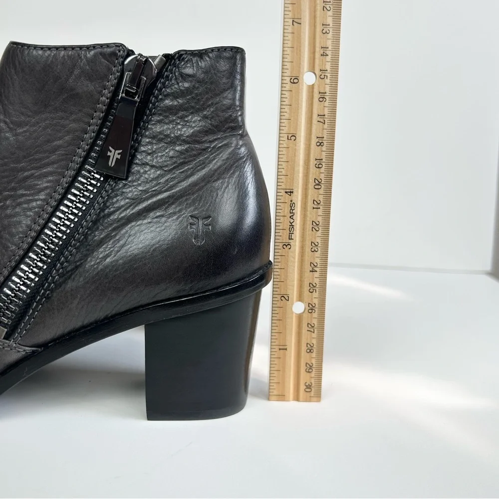 Frye Brielle Leather Peep Toe Zip Ankle Booties Charcoal Gray Size 7.5